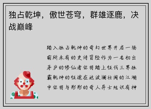 独占乾坤，傲世苍穹，群雄逐鹿，决战巅峰